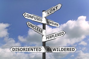 Skilte der vender i alle retninger
