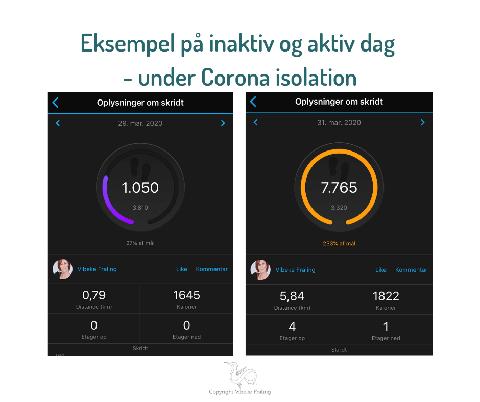 eksempel på inaktiv og aktiv dag under Corona isolation